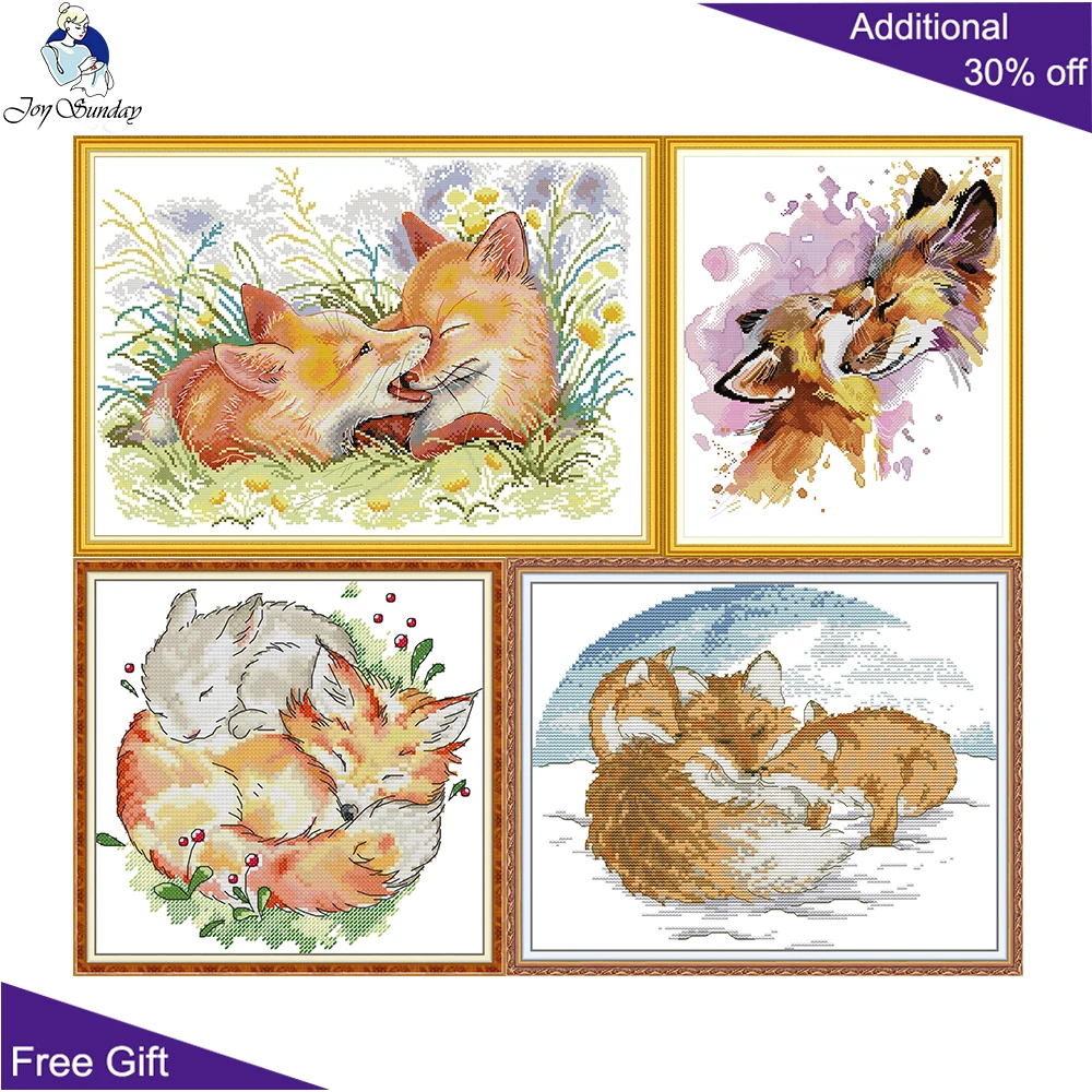 Семейные наборы для вышивки крестиком Joy Sunday Red Fox, Семья, Мама, Любовь, Лиса и Кролик, Две игривые лисы, DA748, DA761, DA789, DA802