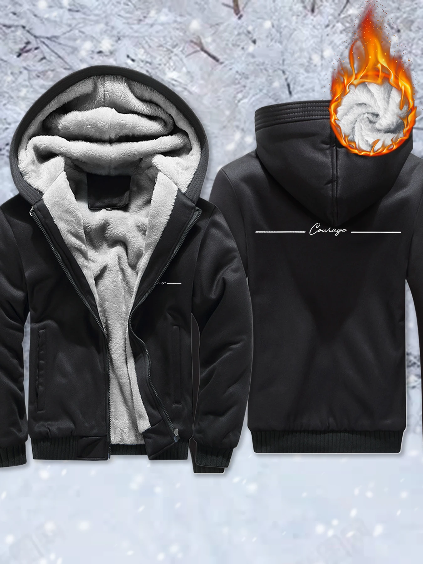 

Courage простые зимние мужские флисовые теплые куртки с принтом, индивидуальная толстовка на молнии с капюшоном, утепленная удобная верхняя одежда, модное повседневное пальто