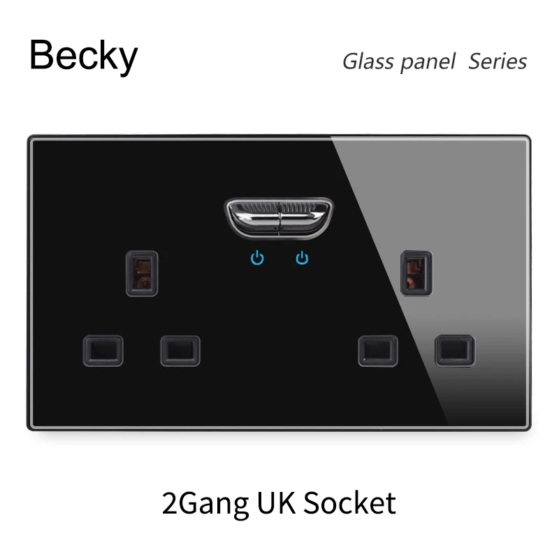 146 13a Reset Toggle Tempered Glass 2Gang UK Socket Switch Combination Panel Power Socket Office Hotel Home Villa Decoration image 3