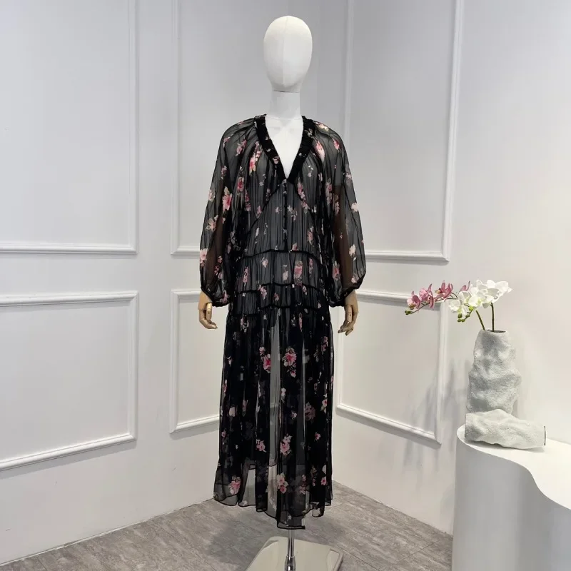 2023 Summer Autumn New Arrival Holiday Style Loose Oversize Feather Long Sleeve Black Pink Midi Dress with Belt