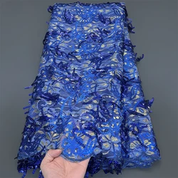 2025 High Quality African Nigerian With Tulle Lace Fabric Sequins Embroidery Dresses Beads Sewing Guipure Prom  5Yards PS0072
