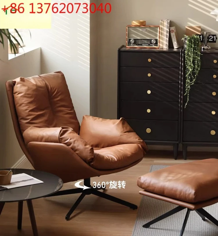 

Итальянское минималистичное кресло для балкона, спальни или гостиной, в стиле лёгкой роскоши, с силиконовым покрытием и кожаными элементами, вращающееся.