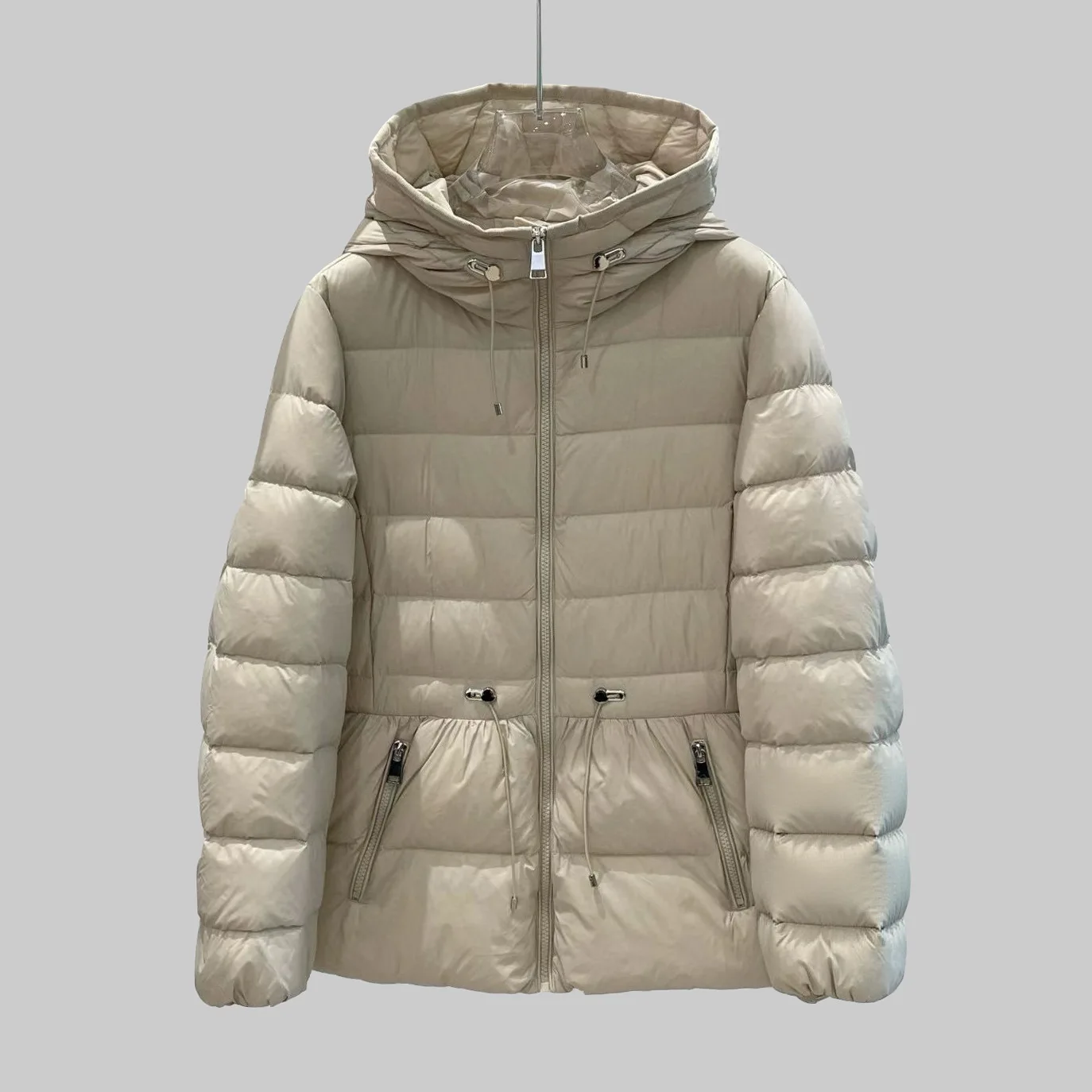 Autumn and Winter New Women's Down Jacket Slim Fit Hooded Tied White Duck Down Jacket