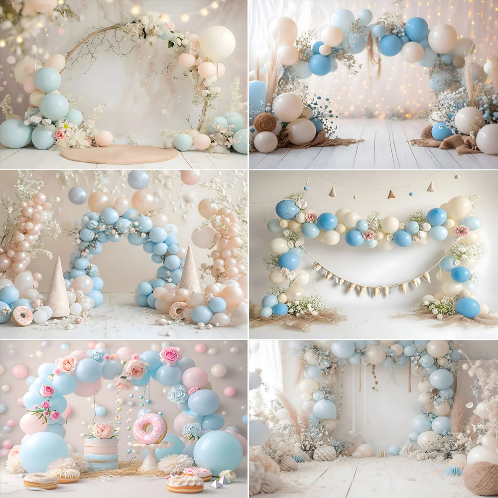 Fresh Pink and Blue Balloon Arch Theme Child 1st Birthday Party Photography Vinyl Background Baby Shower Photo Studio Props