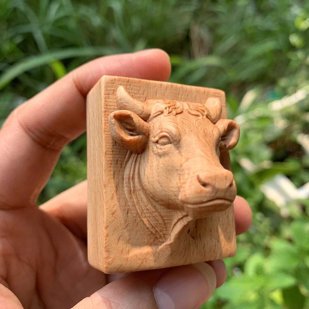 Hand-Carved Wooden Bull Head Statue Ornament, Animal-Themed, Suitable for Christmas Decorations, Holiday Decorations, Home Decor, Bedroom, Back-To-School Season Gifts, New Year Gifts, Study Room