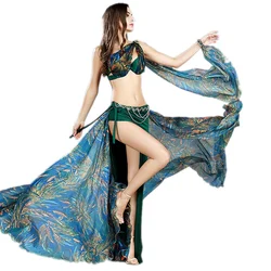 Women Belly Dance Skirts Costume Set 3pc Professional Dancing Clothes Bra Skirt Waist Chain Armband Oriental Bellydance Clothing