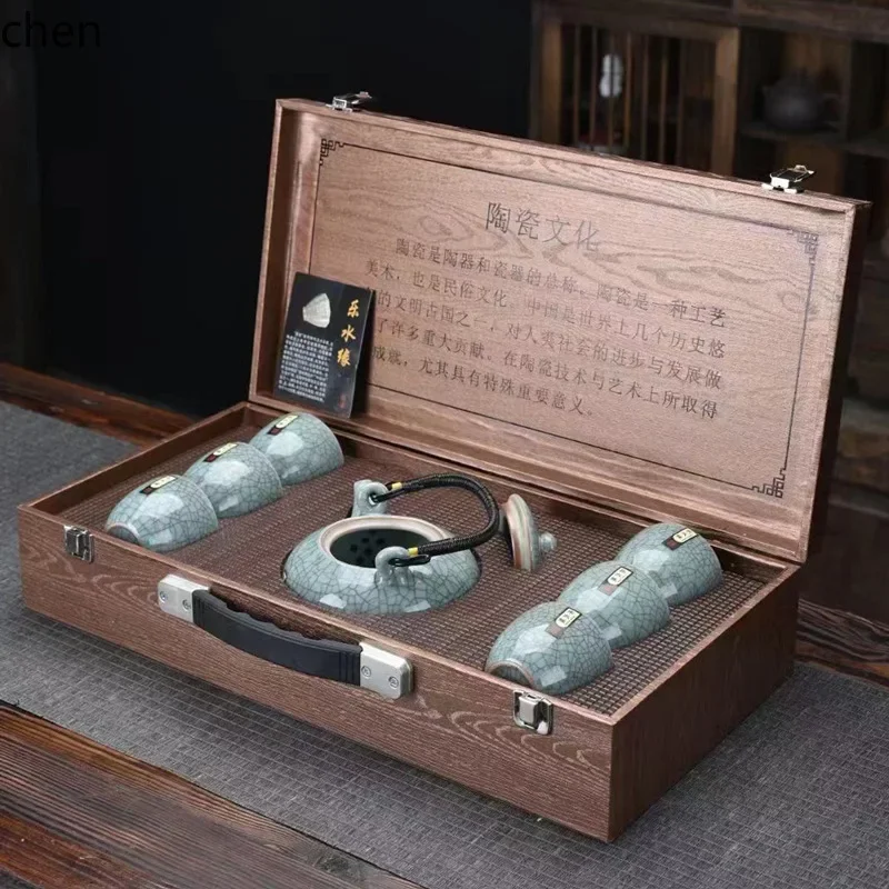 

A8 exquisite cracked glaze kung fu tea set paired with a delicate teapot