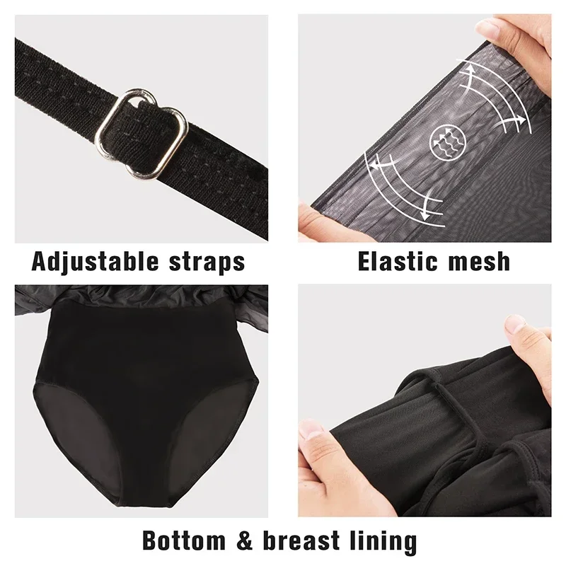 Costume da ballo per abito lirico moderno da donna, canotta asimmetrica alta-bassa senza maniche, gonna in rete per spettacoli di danza per adulti