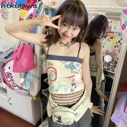 Sexy Y2k Tops Women Clothing Fashion Print Backless Tanks Sleeveless Tunic Sling Vest Korean Sweet Summer Camis 2023 Ropa Mujer