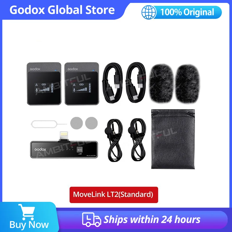 Godox MoveLink M2 UC2 LT2 2.4GHz Wireless Lavalier Microphone for DSLR Cameras Camcorders Smartphones, and Tablets for YouTube