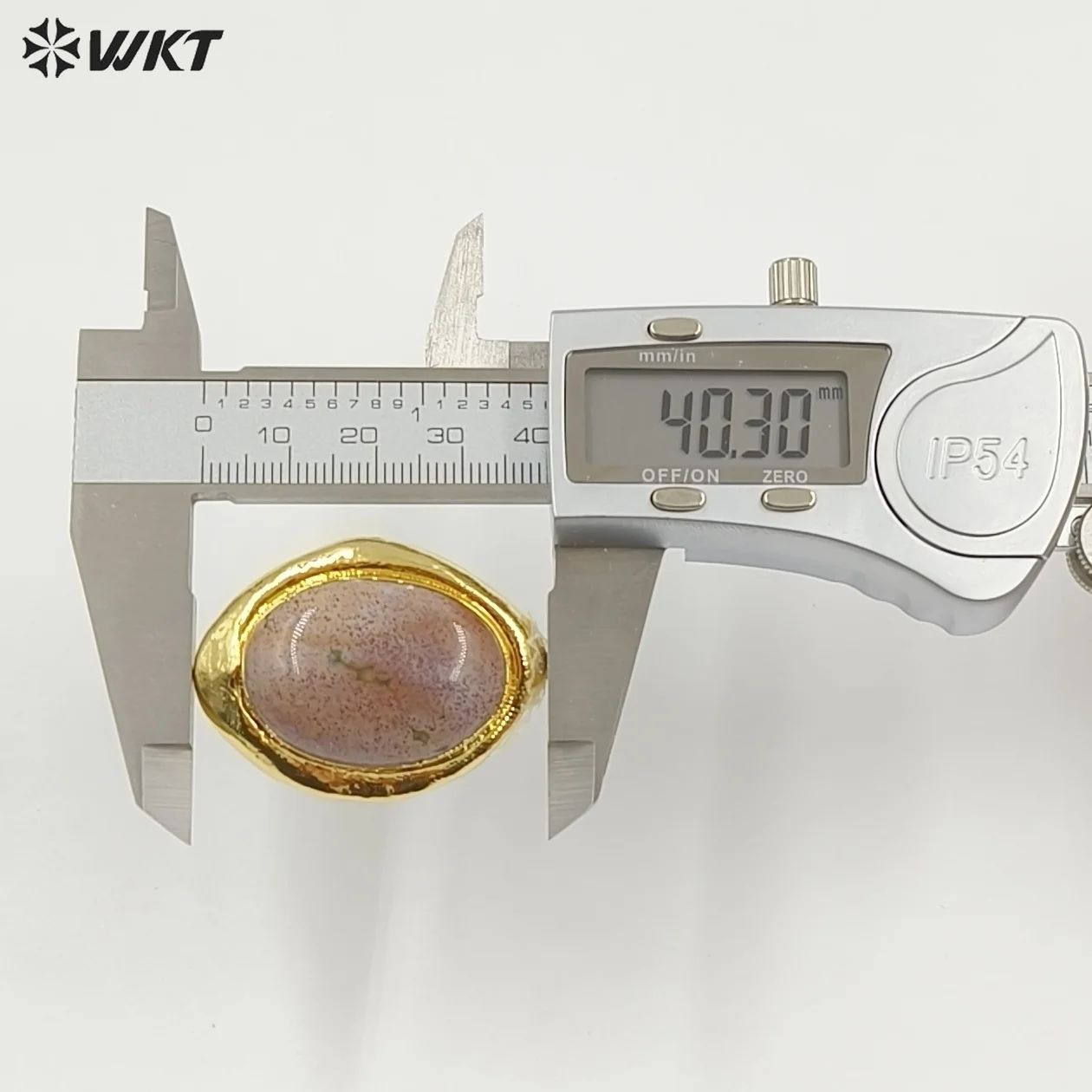 WT-R598 Factory Wholesale Gold Plated Big Natural Ocean Jasper Stone Rings Adjustable Size As Vintage Party Jewelry Gift