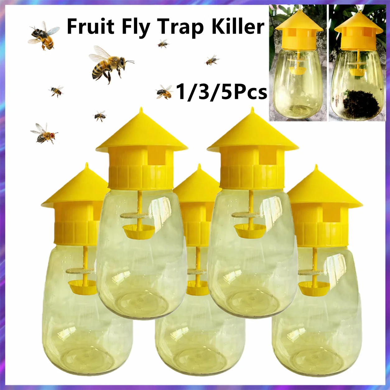 Yellow Plastic Fruit Fly Trap Killer Drosophila Trap Fly Orchard Anti Fruit Catcher Pest Fly Trap Control Insect Device Supplies