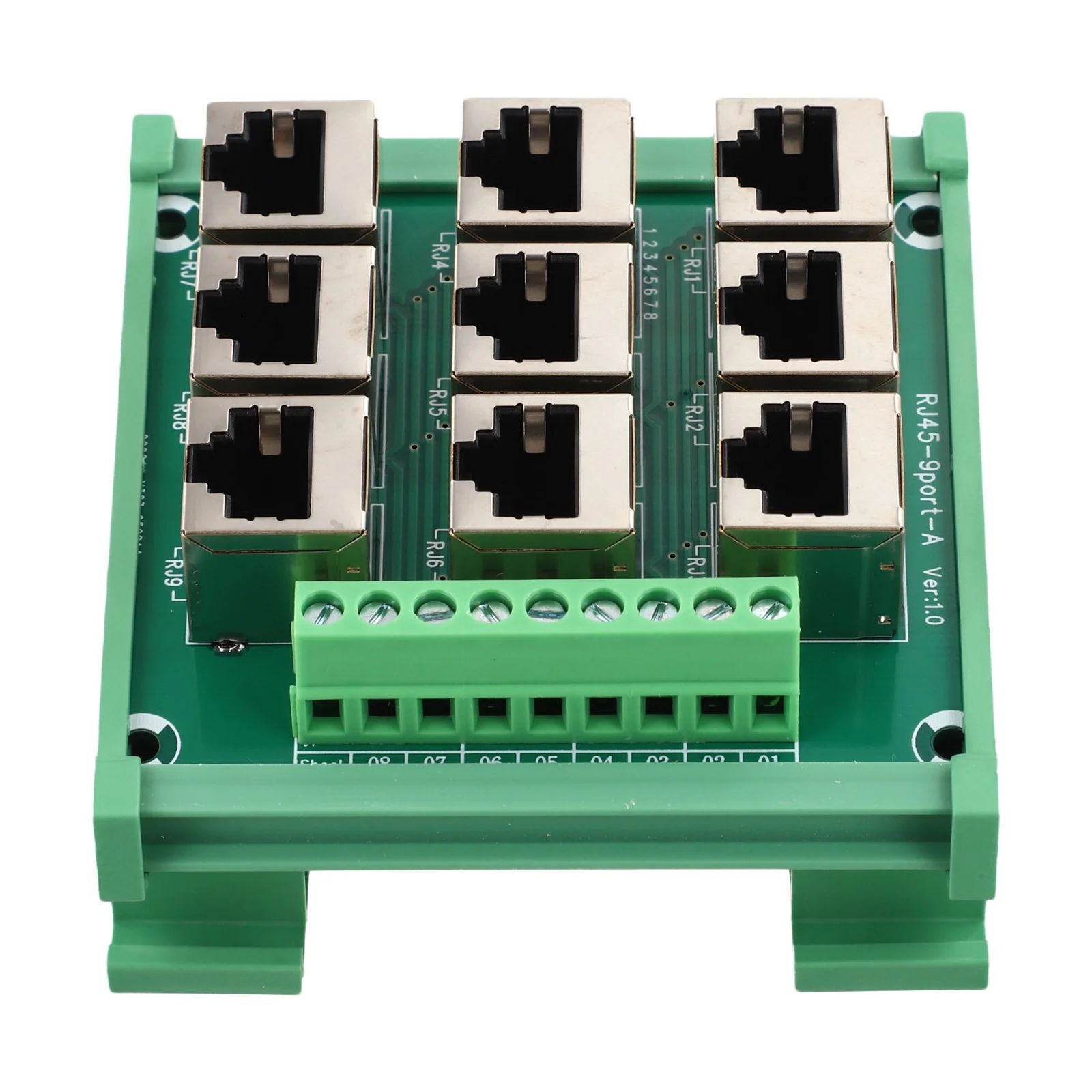 Ethernet Terminal Block Adapter for RJ45 8p8c Connector Featuring 9 Screw Terminals Suitable for DIN Rail Mount Installation