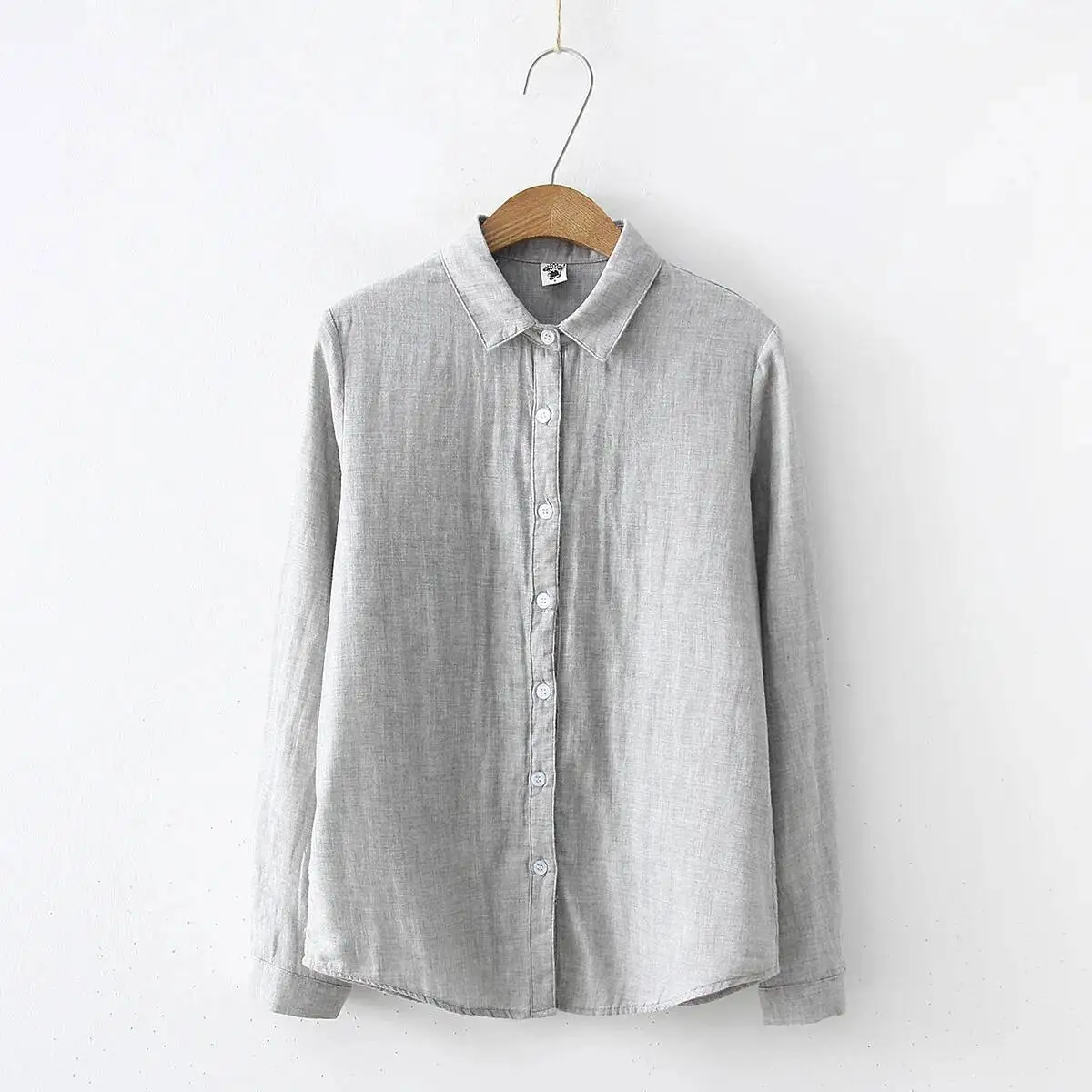 Vrouwen blouses nieuwe mode lange mouw comfortabel kantoor shirt katoenen garen casual tops blusas femininas effen kleur