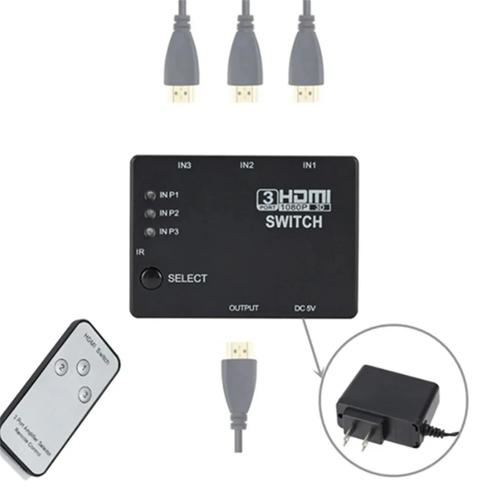 Przełącznik HDMI 3 wejścia 1 wyjście 3-portowy rozdzielacz HDMI Hub przełącznik 1080p HD 1.4 z pilotem do projektora DVD PS3/4 HDTV XBOX360