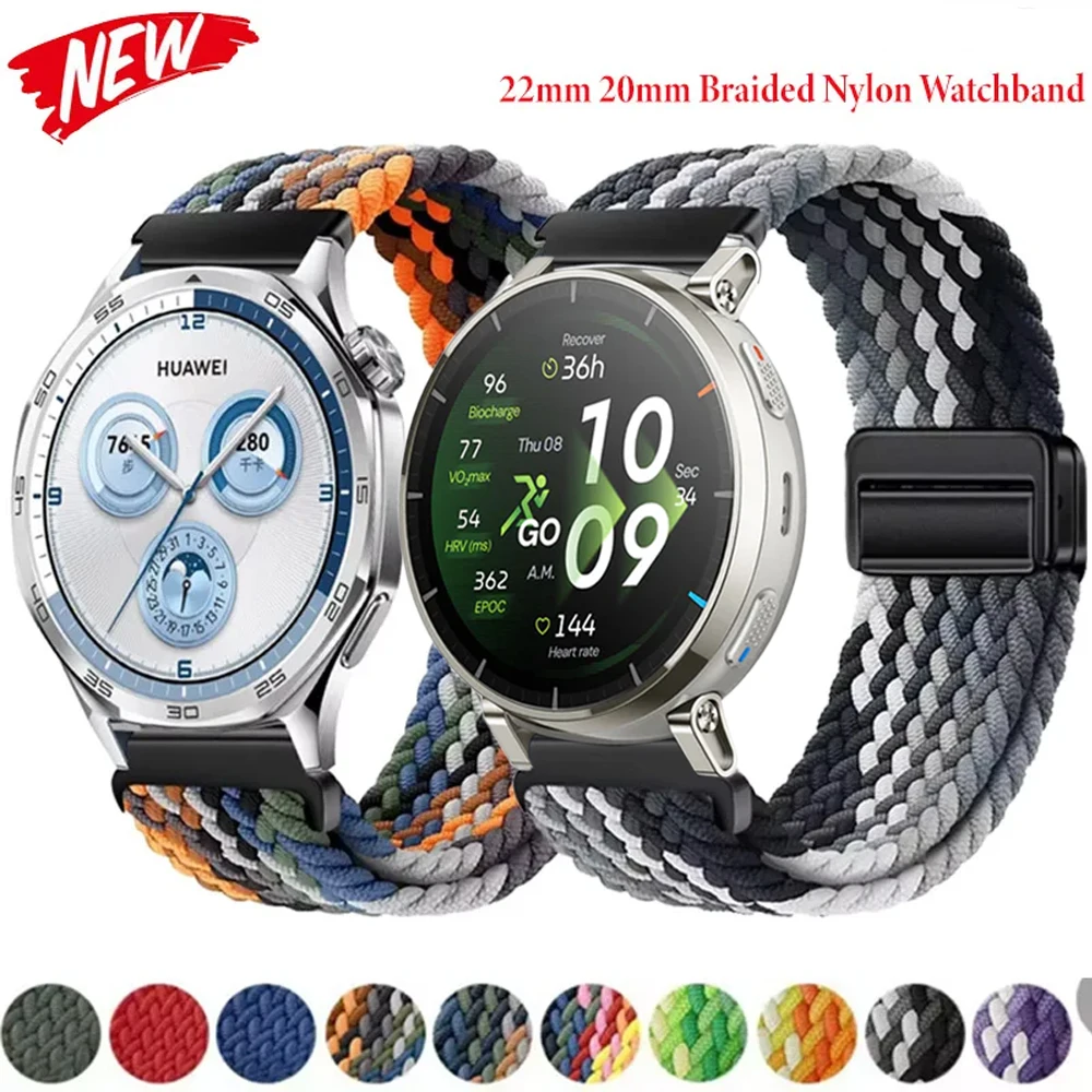 22mm 20mm Braided Nylon Strap for Huawei Watch GT5-4-3-2 Pro 46mm Magnetic Bracelet for Amazfit Amazfit Active 3/2/Max/Balance 2