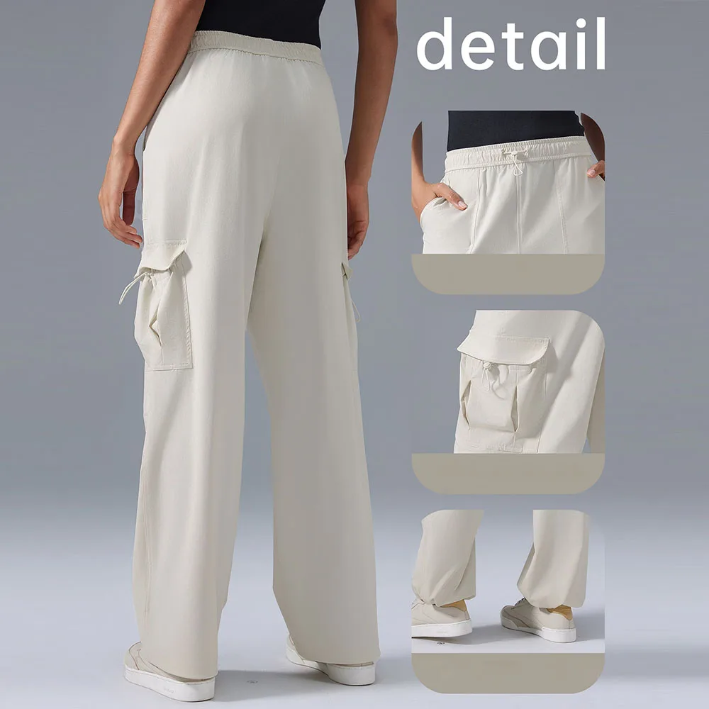 

‌Women's High Waist Cargo Pants - Flowy Wide Leg Trousers with Tummy Control, Casual Streetwear Joggers for Yoga & Workout