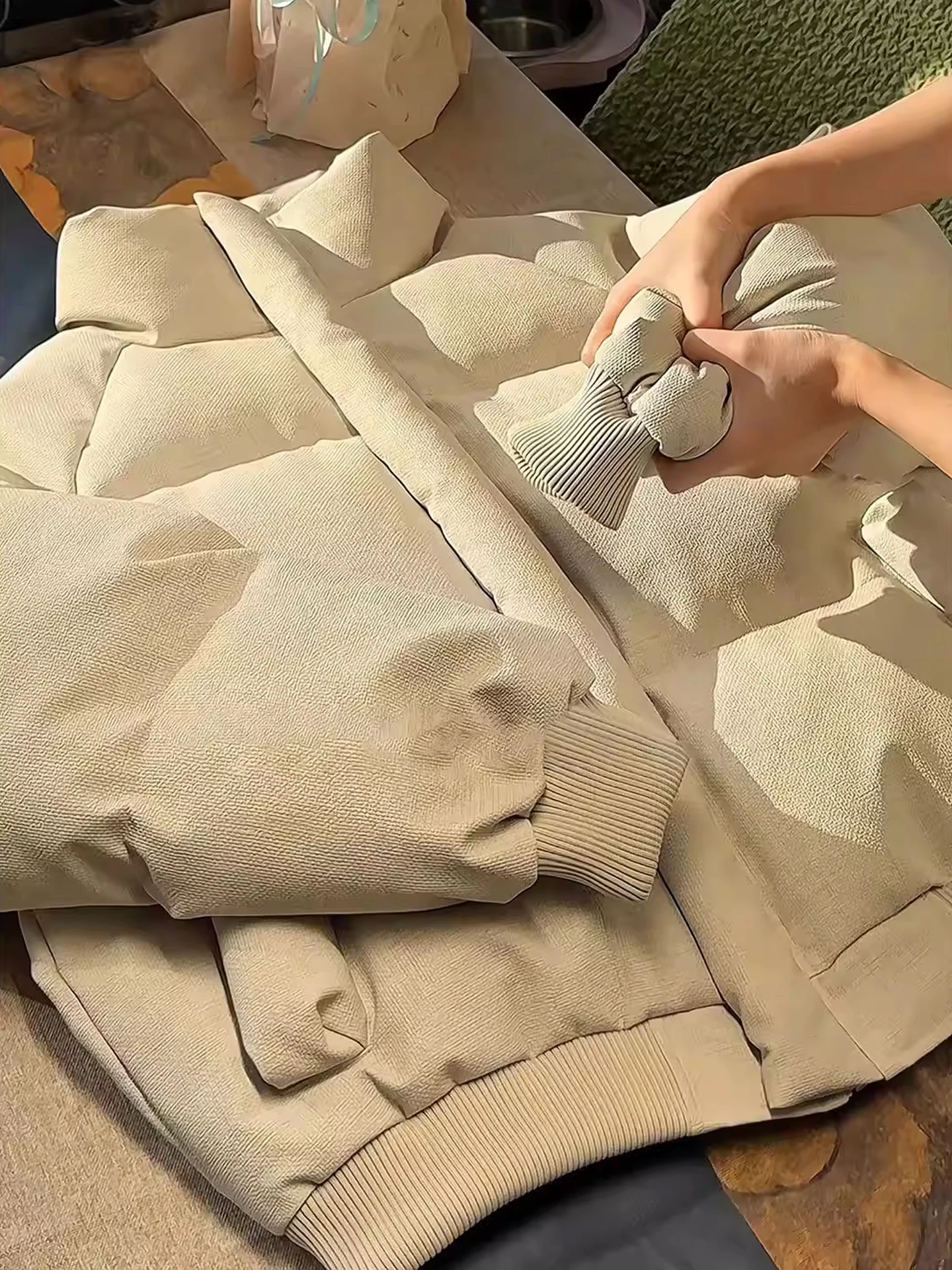 

American Sle Canvas PU Leather Stand Collar Cotton Jaet Men's ort Winter Coat Couple's Warm Thiened Bread Coat