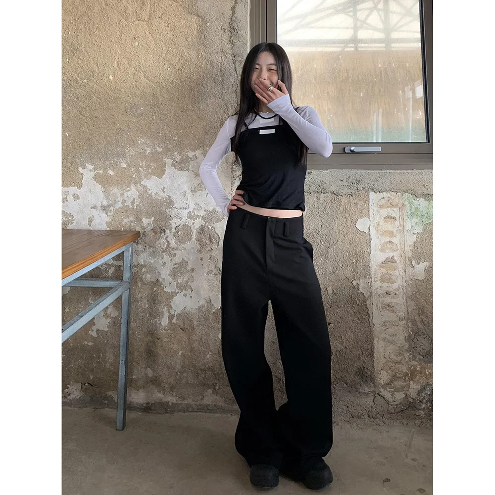 Women's Spring Fashion Solid Color Suit Pants, Korean Version Comfortable Casual Baggy Wide-leg Pants, Floor-length Long Pants