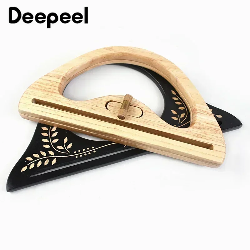 2Pcs Deepeel Wooden Handle Handmade Purse Frames Wood Kiss Clasp Handbag Sewing Brackets DIY Handles for Making Bags Accessories