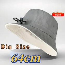 XXL Big Size 60-64cm Velvet Bucket Hats Winter Big Head Circumference Women Plush Deepened Enlarged Hat To Keep Warm Sun Hat