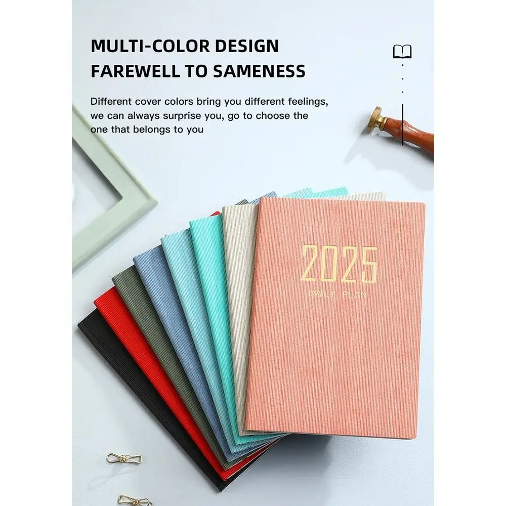 2025 A5 Agenda Book PU Leather Cover Daily Weekly Monthly Planner Notebook To Do List English Notepad With Calendar For School