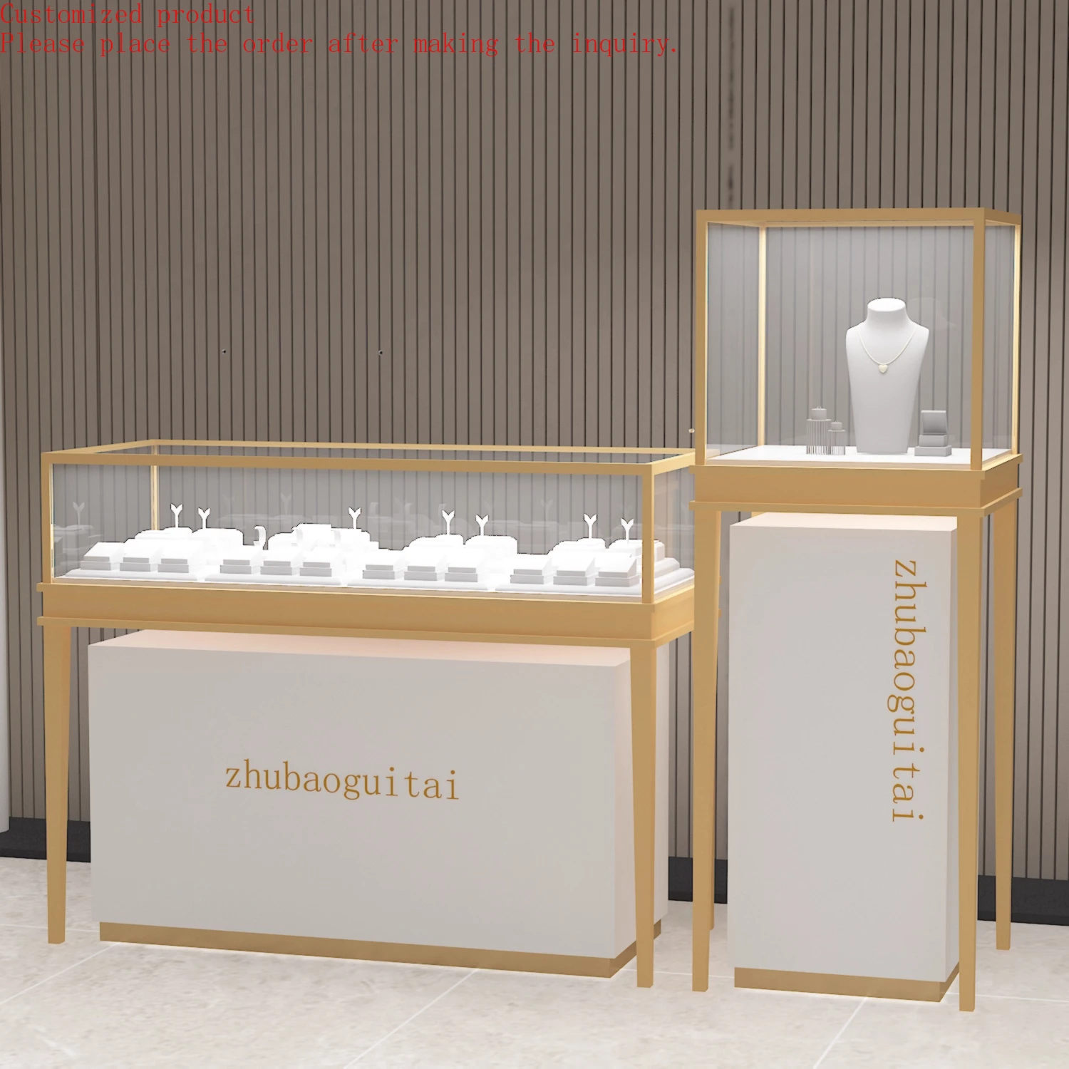 

Custom.Customizable Stainless Steel Silver Jewelry Showcase Display Cabinet Retail Store Diamond Antique Gold Jade Glass Counter