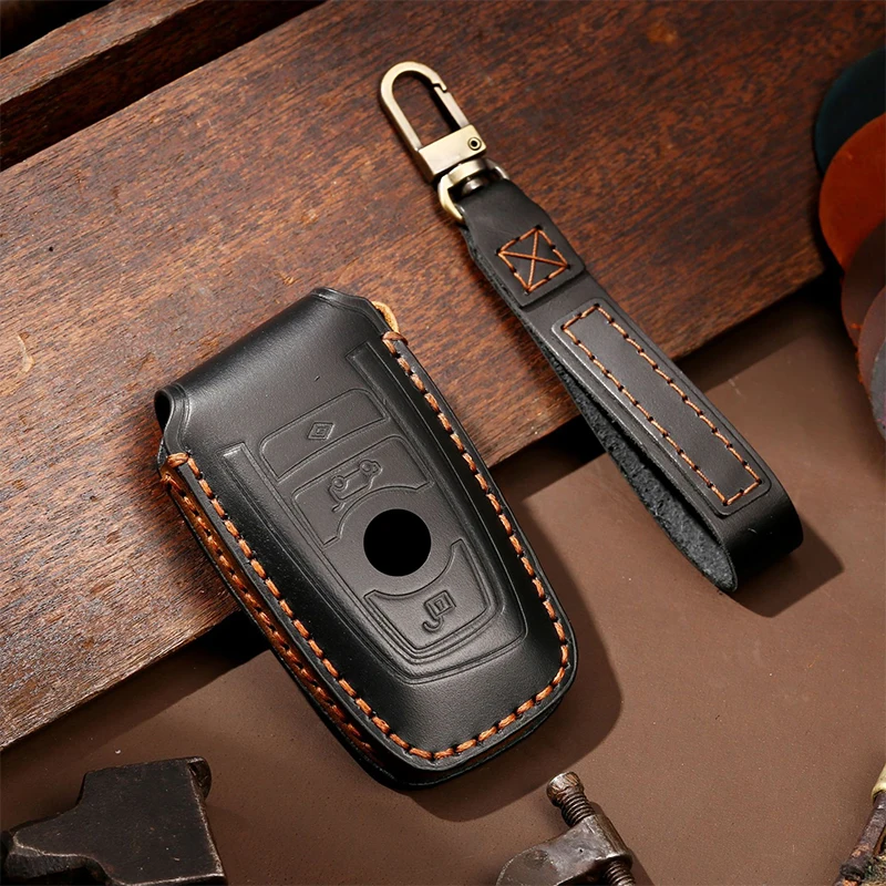 Key Case for Car Luxury Leather Fob Keychain Accessories For BMW CAS4 CAS1 1 2 5 7 Series X1 X3 X5 X6 X5M X6M Holder Keyring
