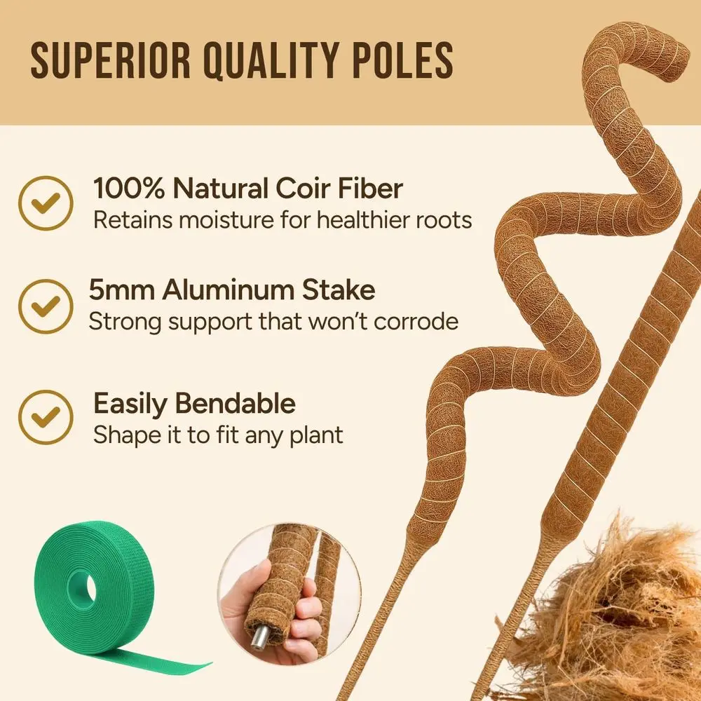 2 Pack 28 Flexible Moss Poles for Monstera Plant Support, Indoor Plant Stakes, Tall Plant Support