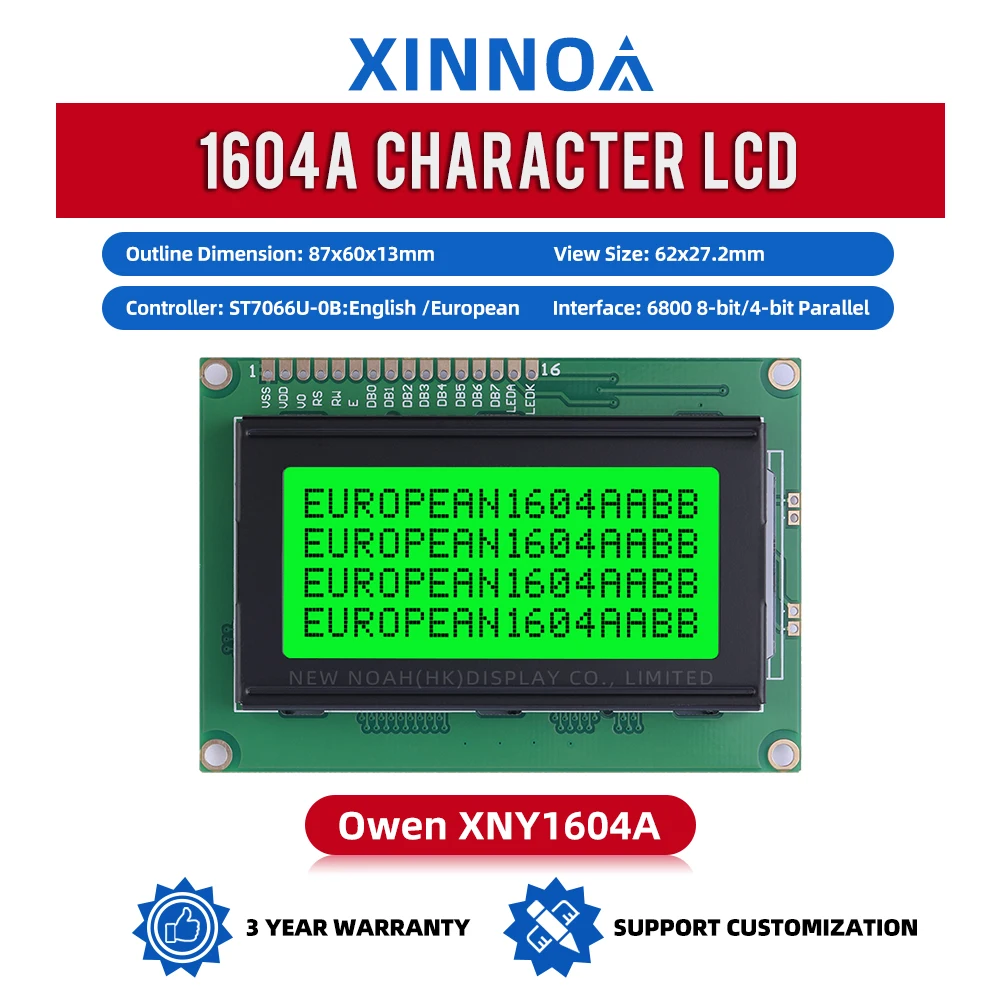 European Green Light Black Letters 1604A Multiple Word Libraries 04*16 LCM LCD Display Screen Controller ST7066U Voltage 5V 3.3V