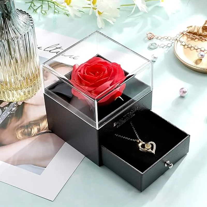 

Eternal Artificial Rose Flower Gift Packaging Empty Box Valentines Day Gift Mother's Day Birthday Wedding Decor Jewelry Display