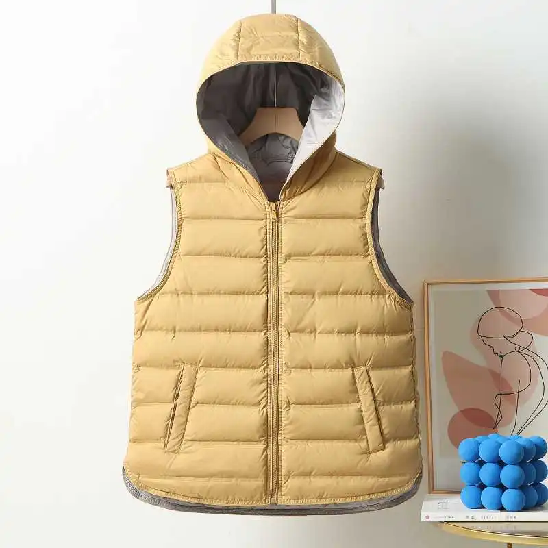 Ultra Light Down Vest Coat 2026 New Women Seamless Hooded Short Coats Winter Outwear Lightweight Sleeveless Warm Puffer Jacket