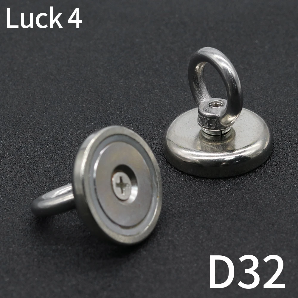 

D32 Strong Neodymium Magnet Salvage Magnet Deep Sea Fishing Magnets Holder Pulling Mounting Pot with Ring Eyebolt Treasure Hunt