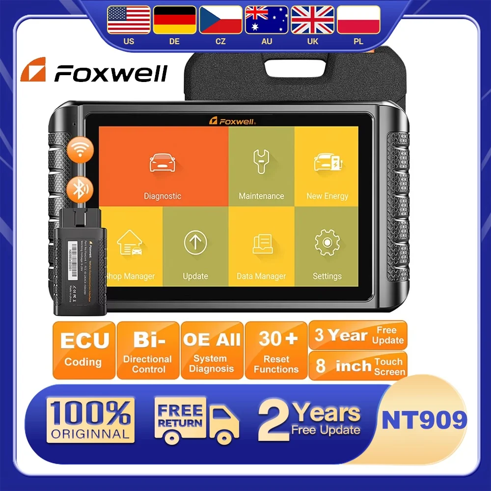 

OBD2 All System Car Diagnostic Tool FOXWELL NT909 Bidirectional ECU Coding 30 Reset CANFD VAG Guide Automotive Scanner Tools