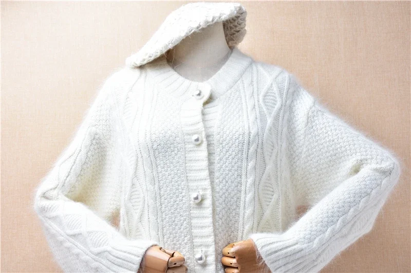 8Mujer Herbst Winter Kleidung Haarigen Nerz Pelz V-ausschnitt Angora Kaninchen Haar Gestrickte Lose Strickjacken Pullover Jacke Mantel Pull Top