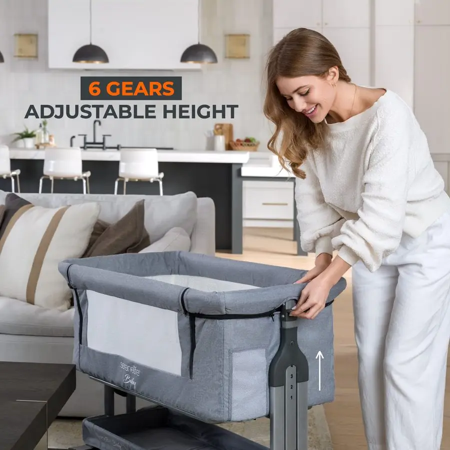 سرير أطفال، نائم بجانب السرير للرضع حديثي الولادة، سرير أطفال للنوم الآمن، سرير محمول سهل الطي مع سلة تخزين