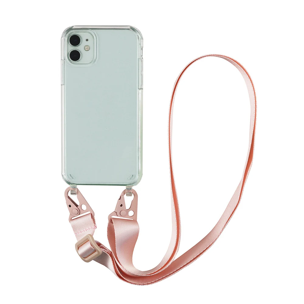 Transparent TPU+PC Crossbody Necklace Phone Case For iPhone 15 Pro 14 12 11 Pro Max XS XR X 6 8 7 Plus Fashion Lanyard Cover