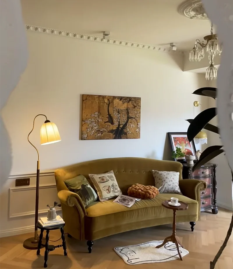 أريكة مخملية مصممة بمسند ظهر بني #2