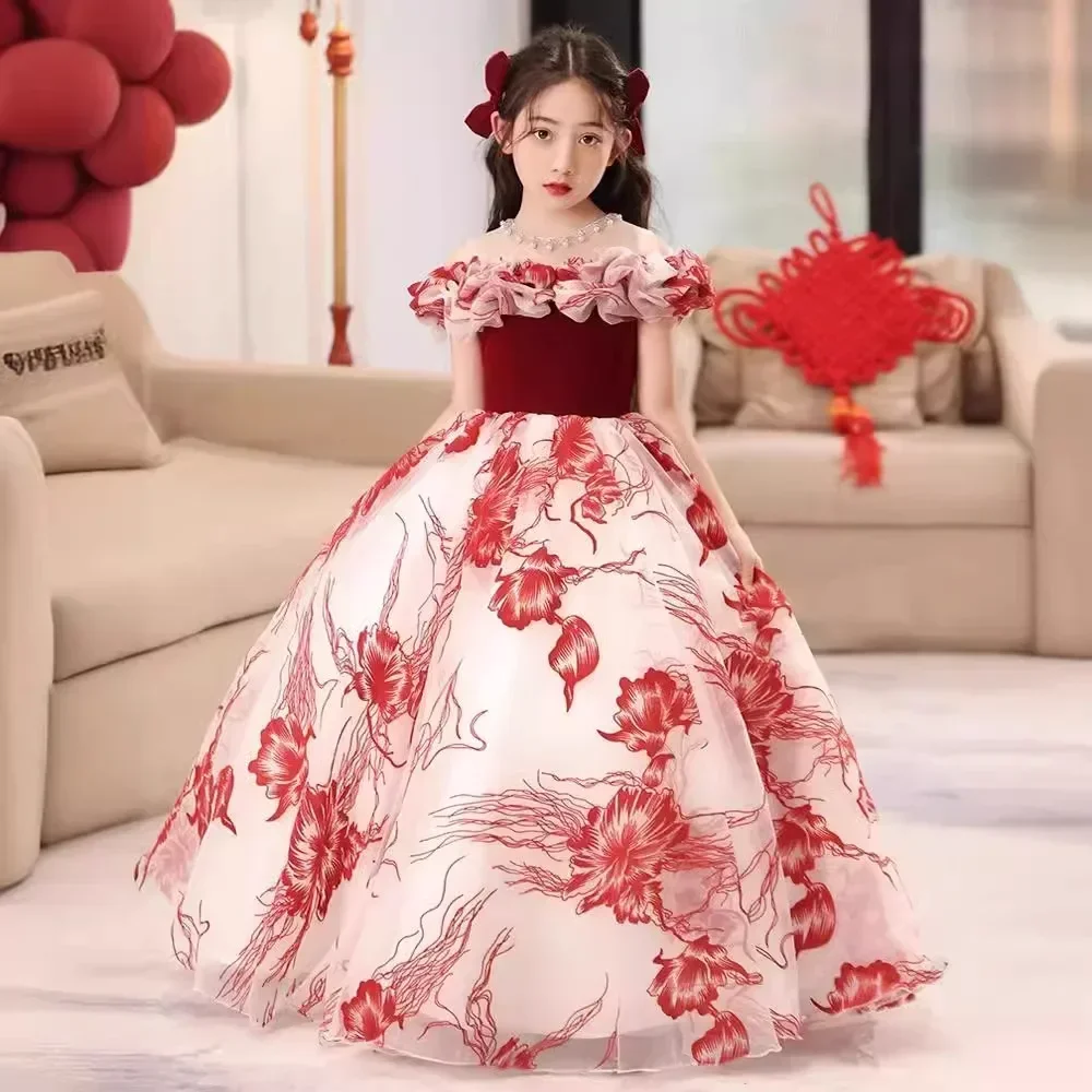 Girls' dress Princess dress Little girl Birthday party Flower Child Wedding Children's catwalk pompadour dress