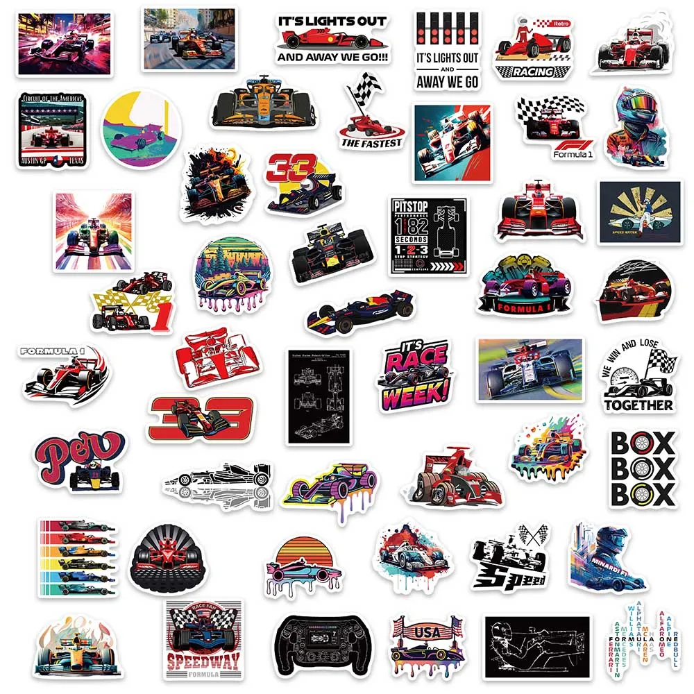 50PCS Cool F1 Formula One Racing Stickers Graffiti Decals For Laptop Luggage Phone Shell Scrapbook Fridge Car Exquisite Stickers