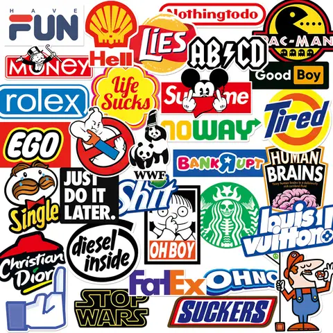 32pcs Personalized European and American Logo Trendy Brand Funny Luggage Stickers Waterproof Mobile Phone Case Stickers