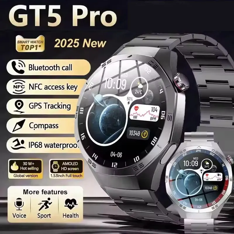 جديد GT5 Pro GPS ساعة ذكية للرجال 360*360 AMOLED شاشة معدل ضربات القلب بلوتوث دعوة IP68 مقاوم للماء رجل Smartwatch 2025 جديد #1