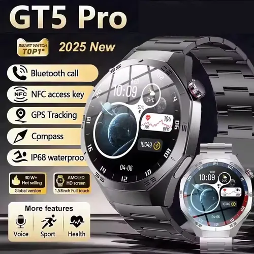 Nuevo reloj inteligente GT5 Pro GPS para hombre 360*360 pantalla AMOLED ritmo cardíaco Bluetooth llamada IP68 impermeable reloj inteligente para hombre 2025 nuevo