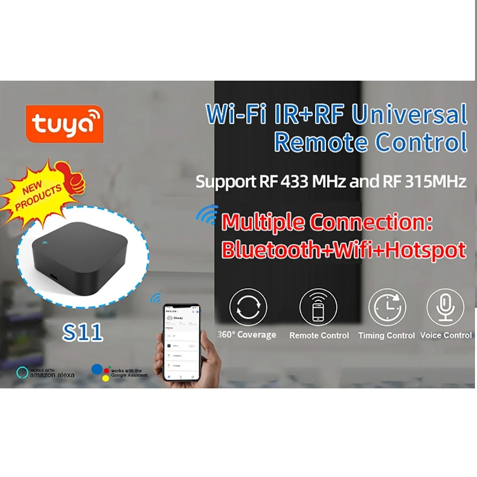 Tuya S11 Smart RF IR Remote Control for Smart Home with APP, Voice Control and Support for All TV with Alexa and Google Home