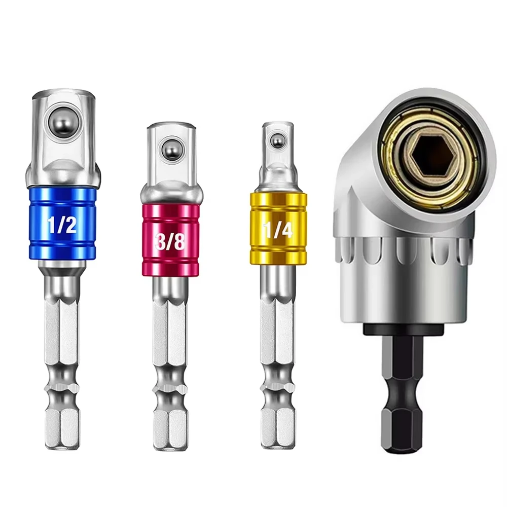 

4pcs Screwdriver Bit Bender Cornerer Set,105 Degree Angle Socket Adapter Power Tool Part Driver Extension Screwdriver Holder Nut
