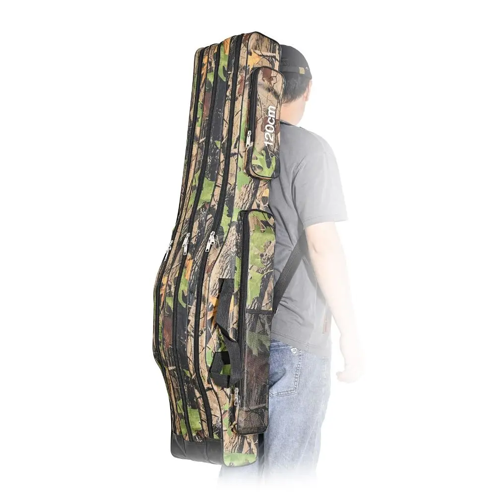 Durable 3 Layers Fishing Rod Bag Folding Design Waterproof Fishing Tackle Bag Oxford Fabric Fishing Reel Bag Fishing Trip