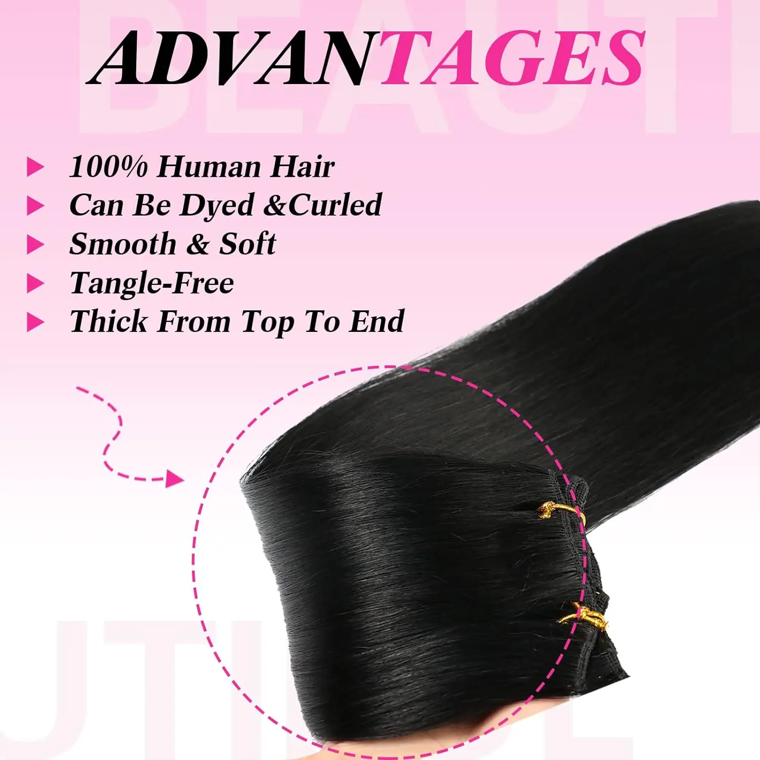 Straight Clip in Hair Extensions Human Hair 8pcs Per Set with 17Clips Double Weft Clip in Human Hair Extensions Jet Black 1#