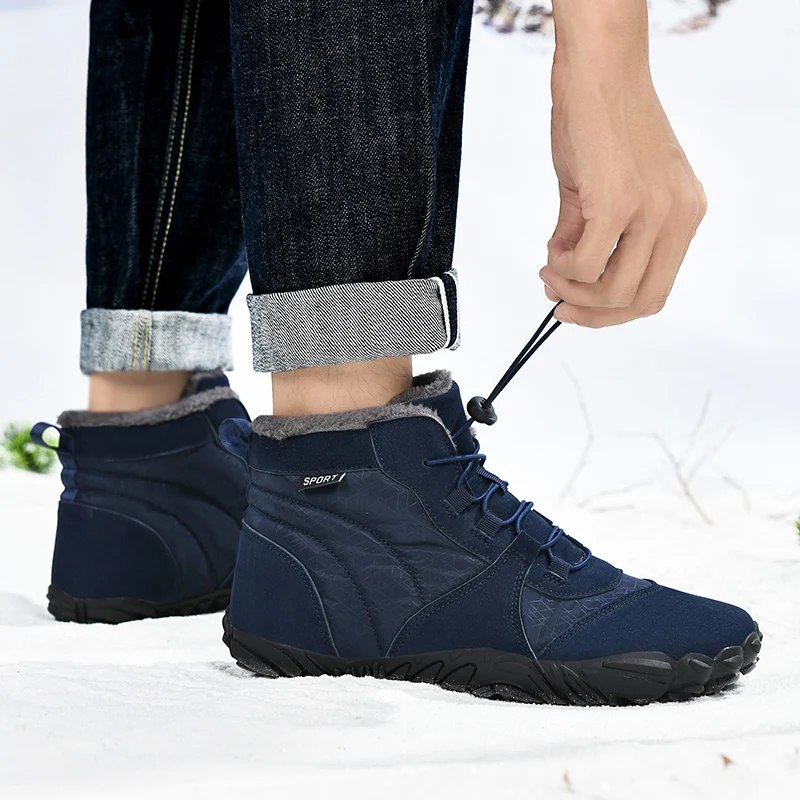 Botas de nieve de invierno para hombre, zapatos impermeables, botines descalzos 36-47, par de zapatos de nieve, zapatos de senderismo al aire libre, botas cálidas de felpa de piel ﻿