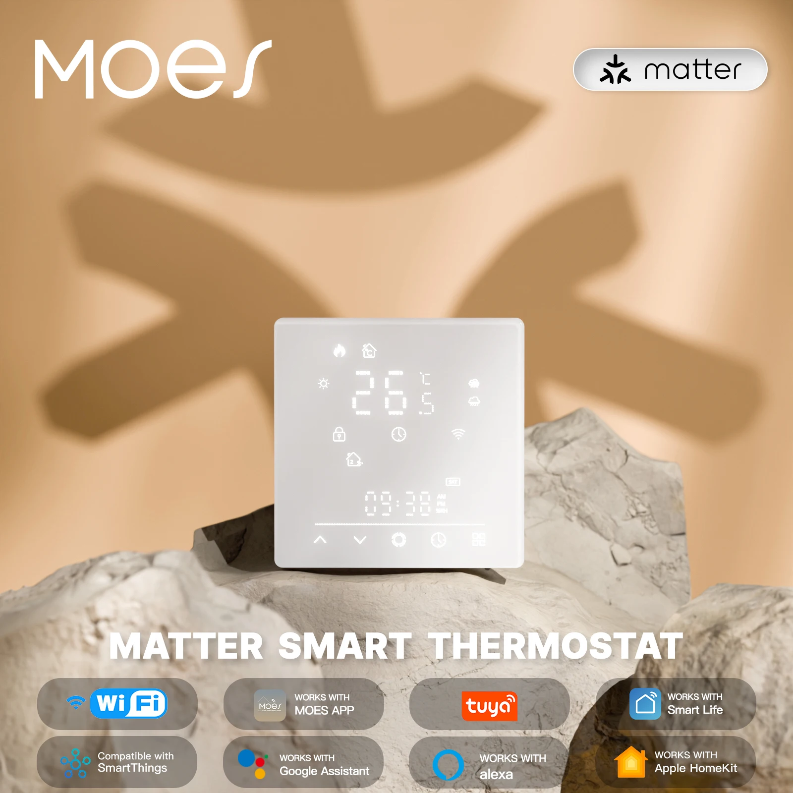 MOES-Tuya Matter WiFi Smart ThermoandreTemperature Contrmatérielle, Water Bomicrophone, Electric Heating, Alexa, Google, Apple SmartThings