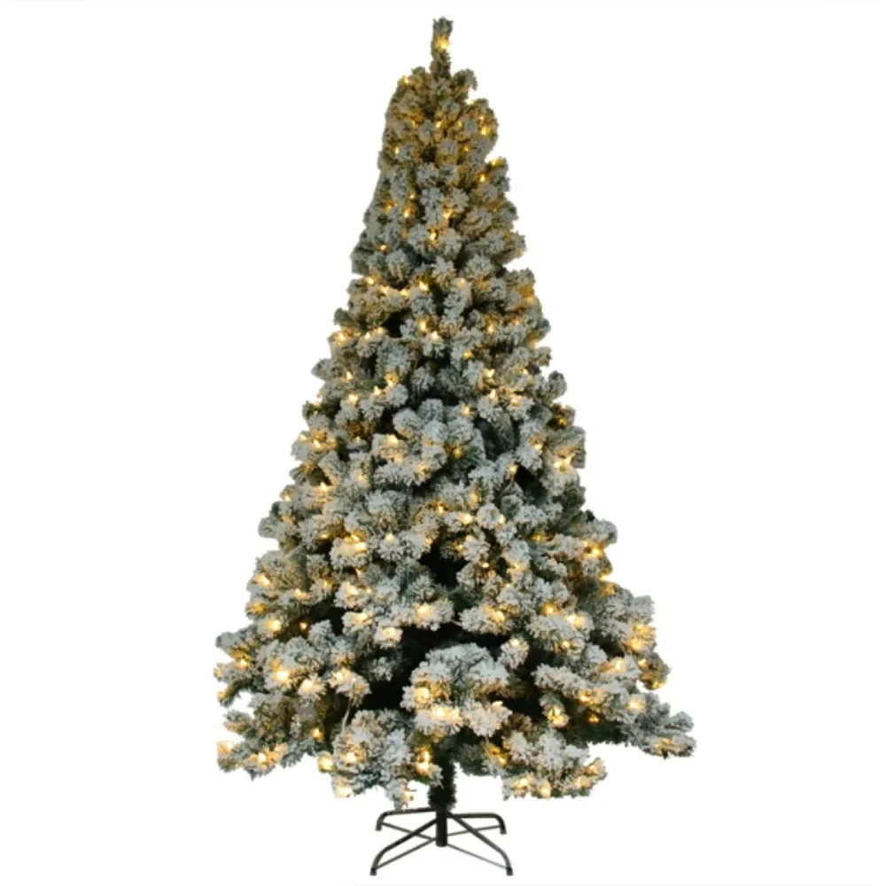 6ft Green Flocking 550 Lights Warm 8 Patterns 1202 Branches Automatic Tree Structure PVC Material Durable Christmas tree